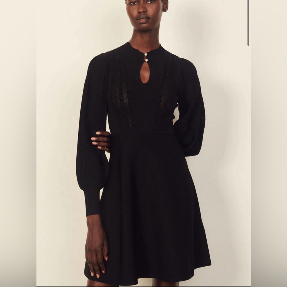 Sandro Knit Dress with Pearl Button